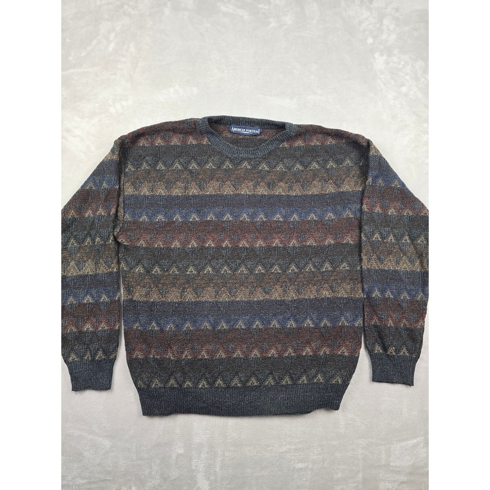 Vintage American Portrait Sweater Mens XL Geometric Knit Crewneck *Read